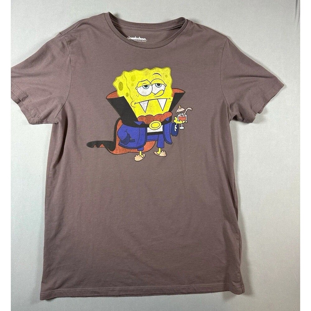 Nickelodeon SpongeBob SquarePants Halloween Graphic Tee Mens L Gray
